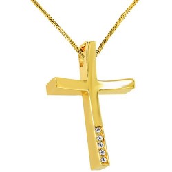 Χρυσός μασίφ σταυρός βάπτισης αρραβώνα Κ14 με αλυσίδα